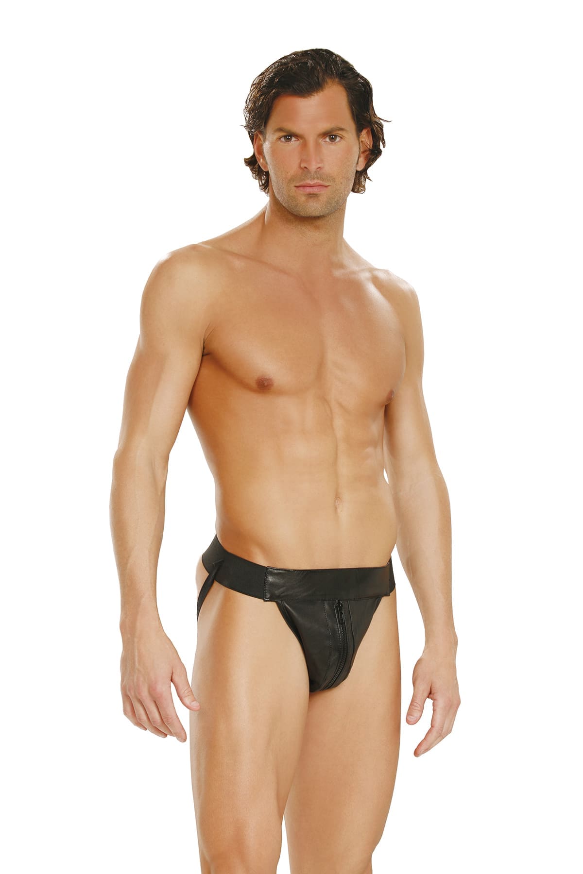 Sensual Moments Apex Contour Leather Jockstrap in Black, front view
