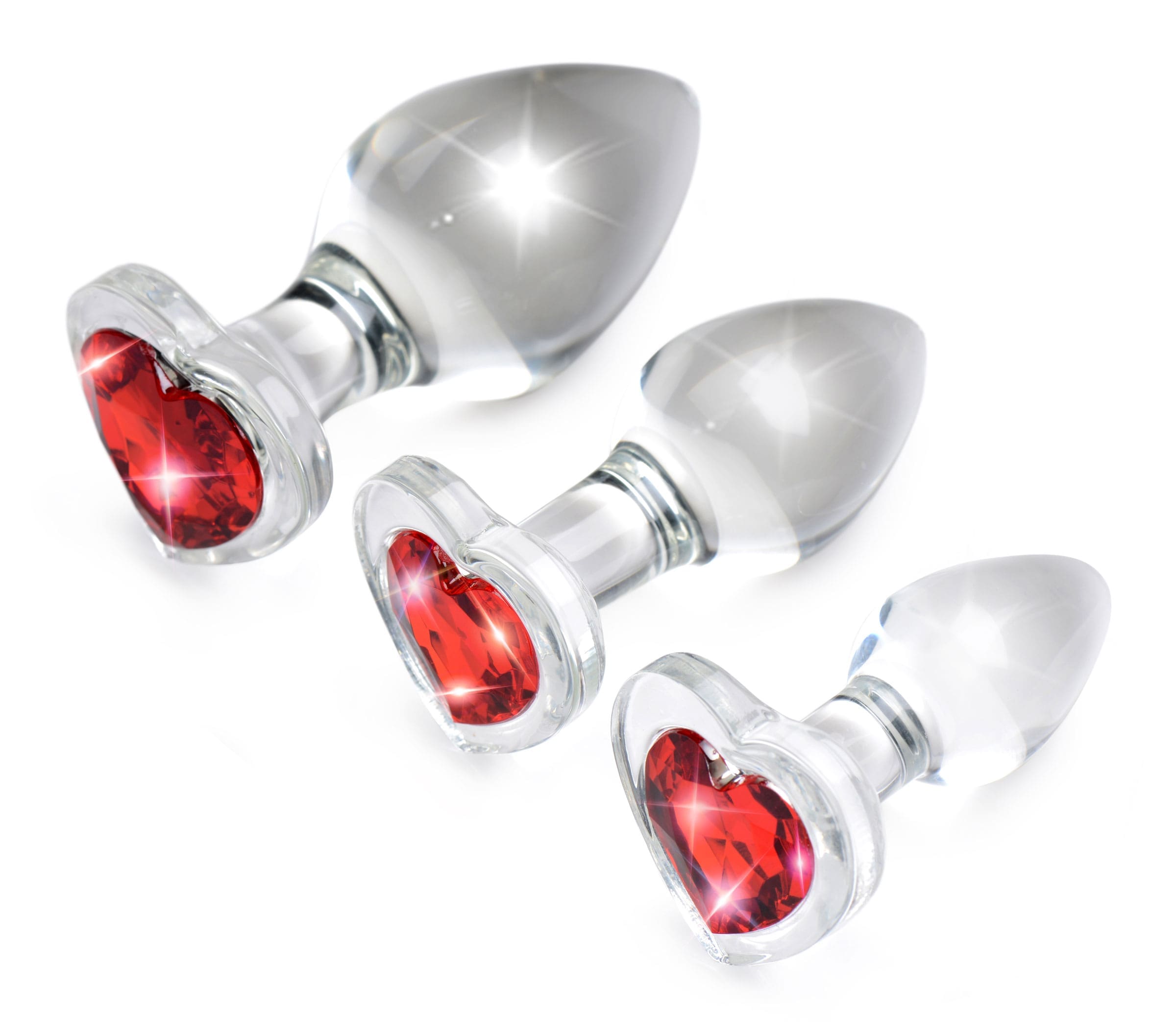 Sensual Moments Red Heart Gem Glass Anal Plug Set, photo 1