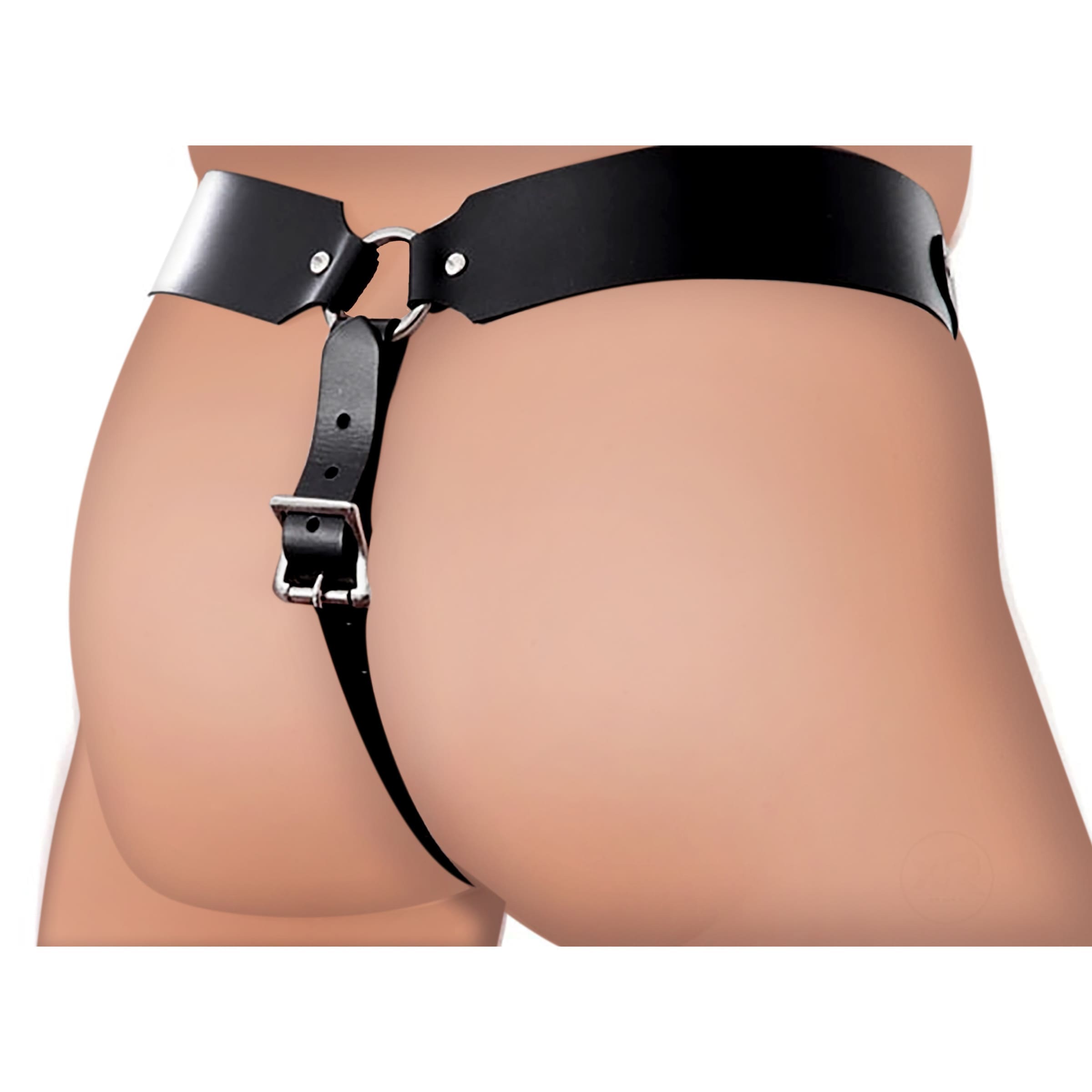 Sensual Moments The Safety Net Leather Male Chastity Belt with Anal Plug Harness, photo 2