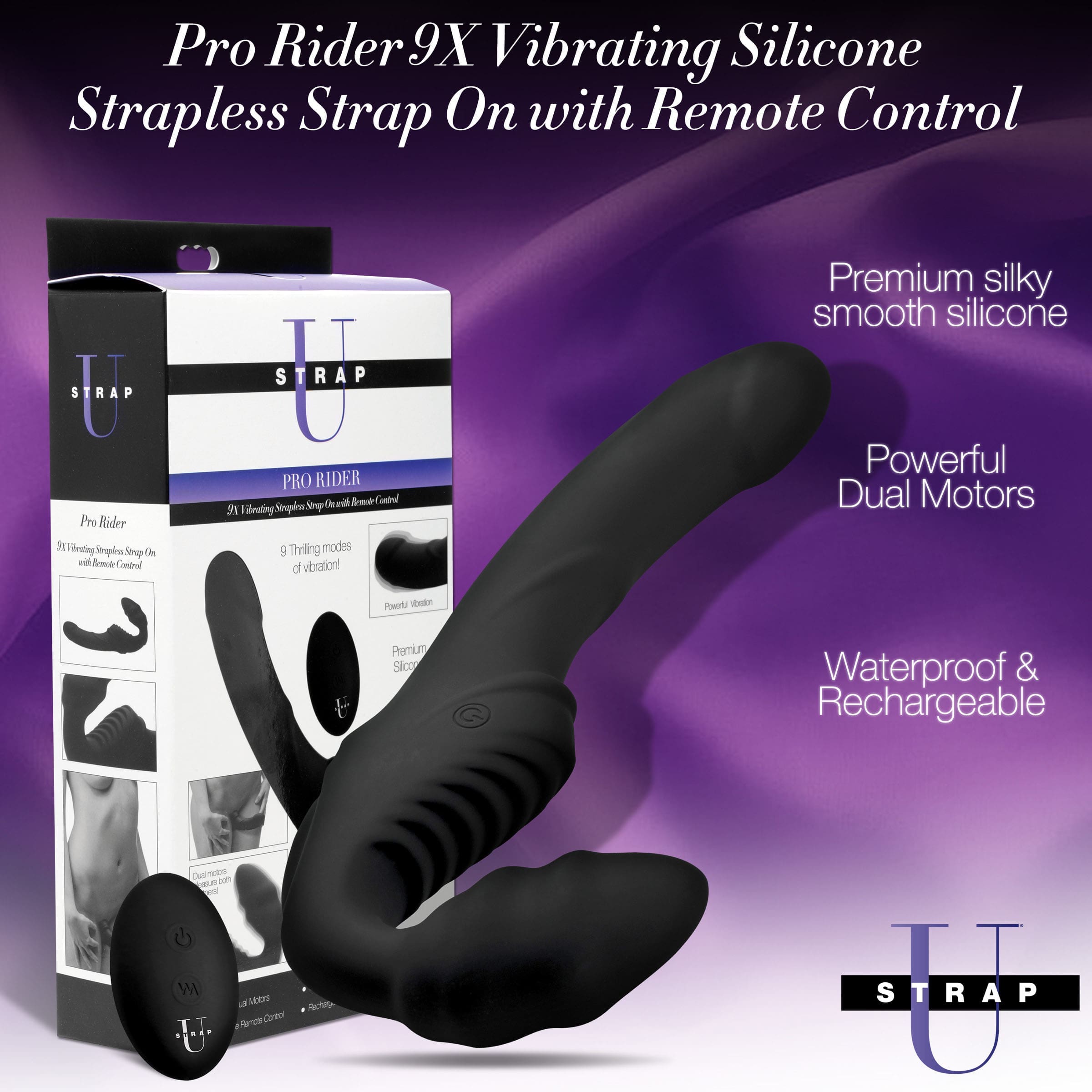 Sensual Moments Pro Rider 9X Vibrating Silicone Strapless Strap On with Remote Control, photo 2