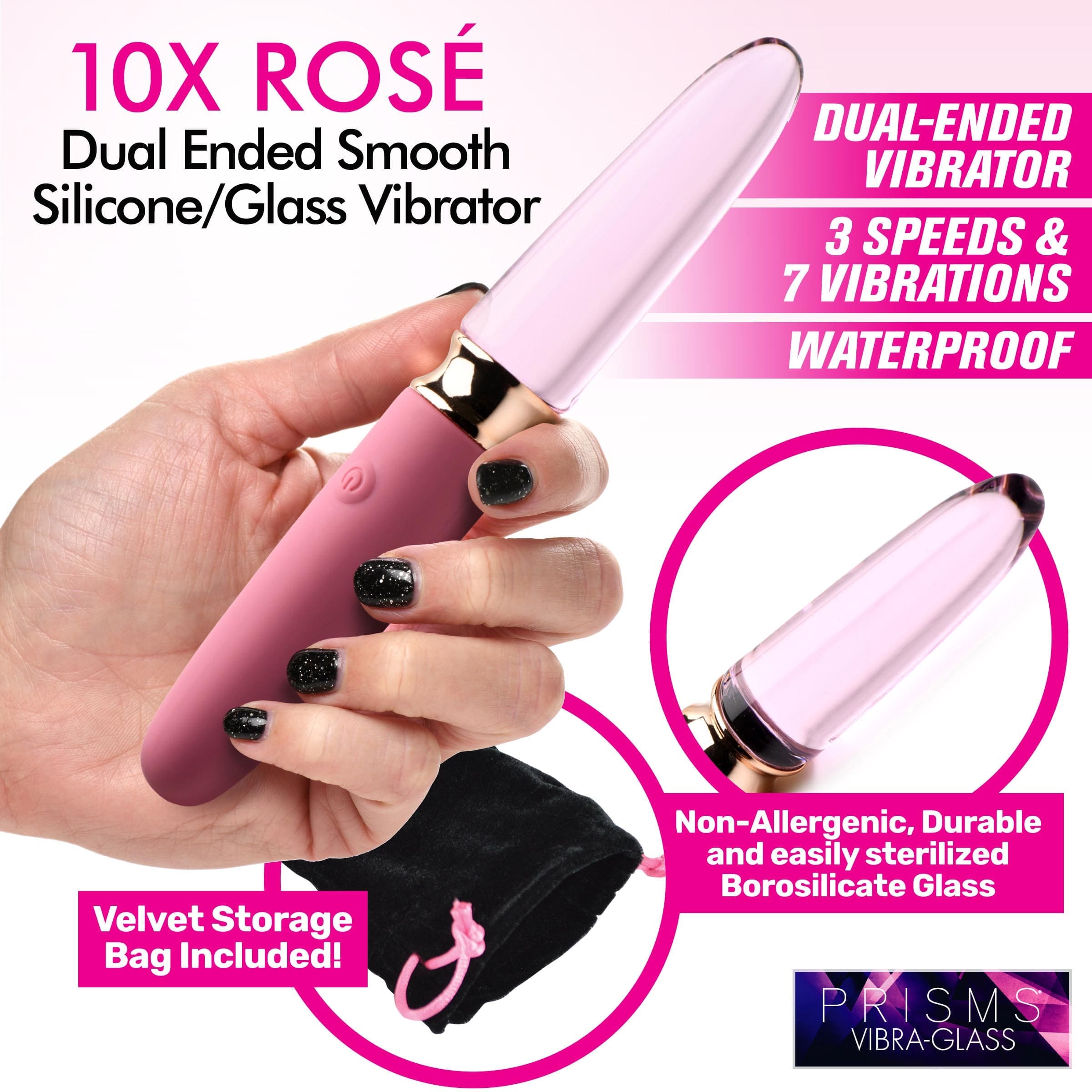 Sensual Moments 10X Rosé Dual Ended Smooth Silicone and Glass Vibrator, photo 2