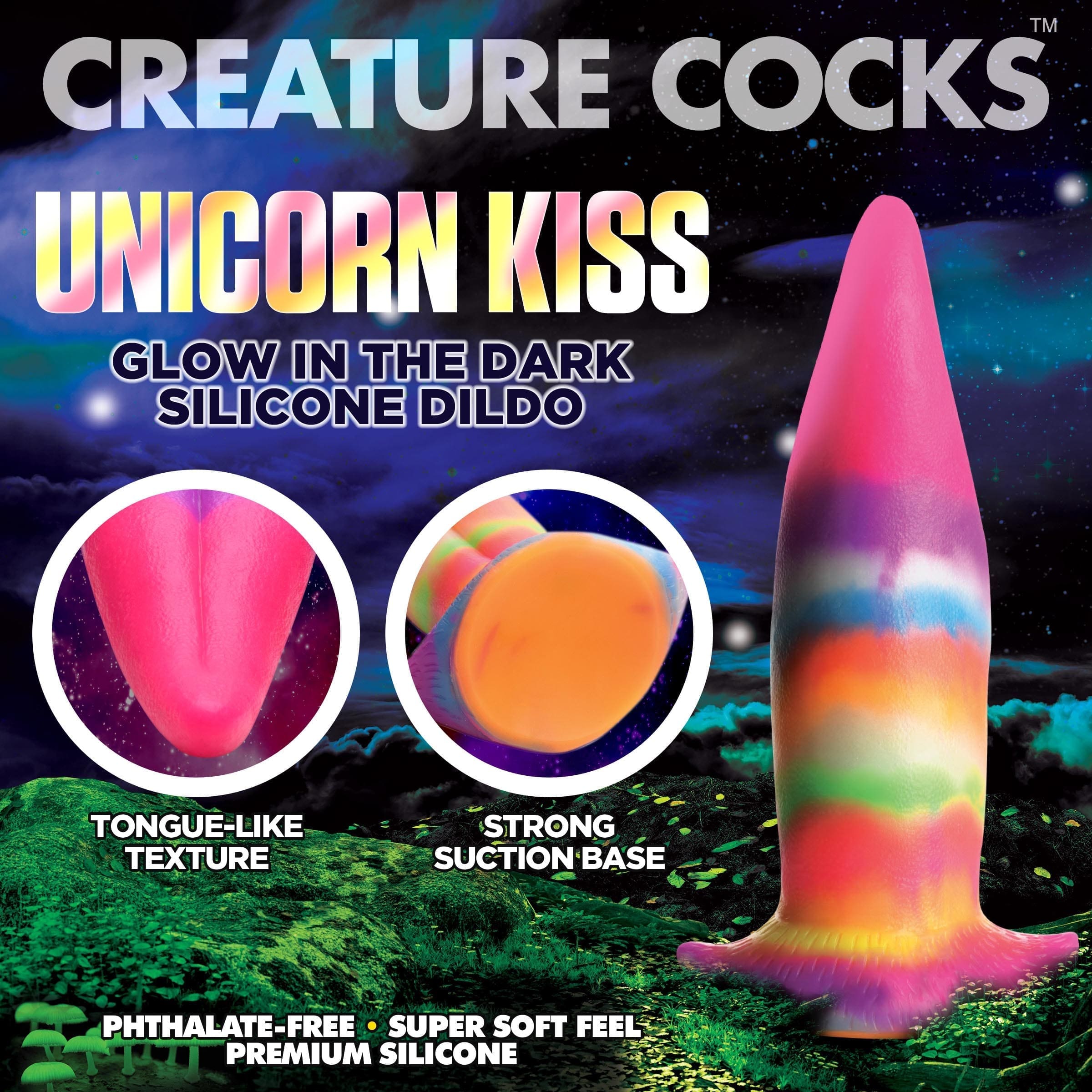 Sensual Moments Unicorn Kiss Unicorn Tongue Glow-in-the-Dark Silicone Dildo, photo 2