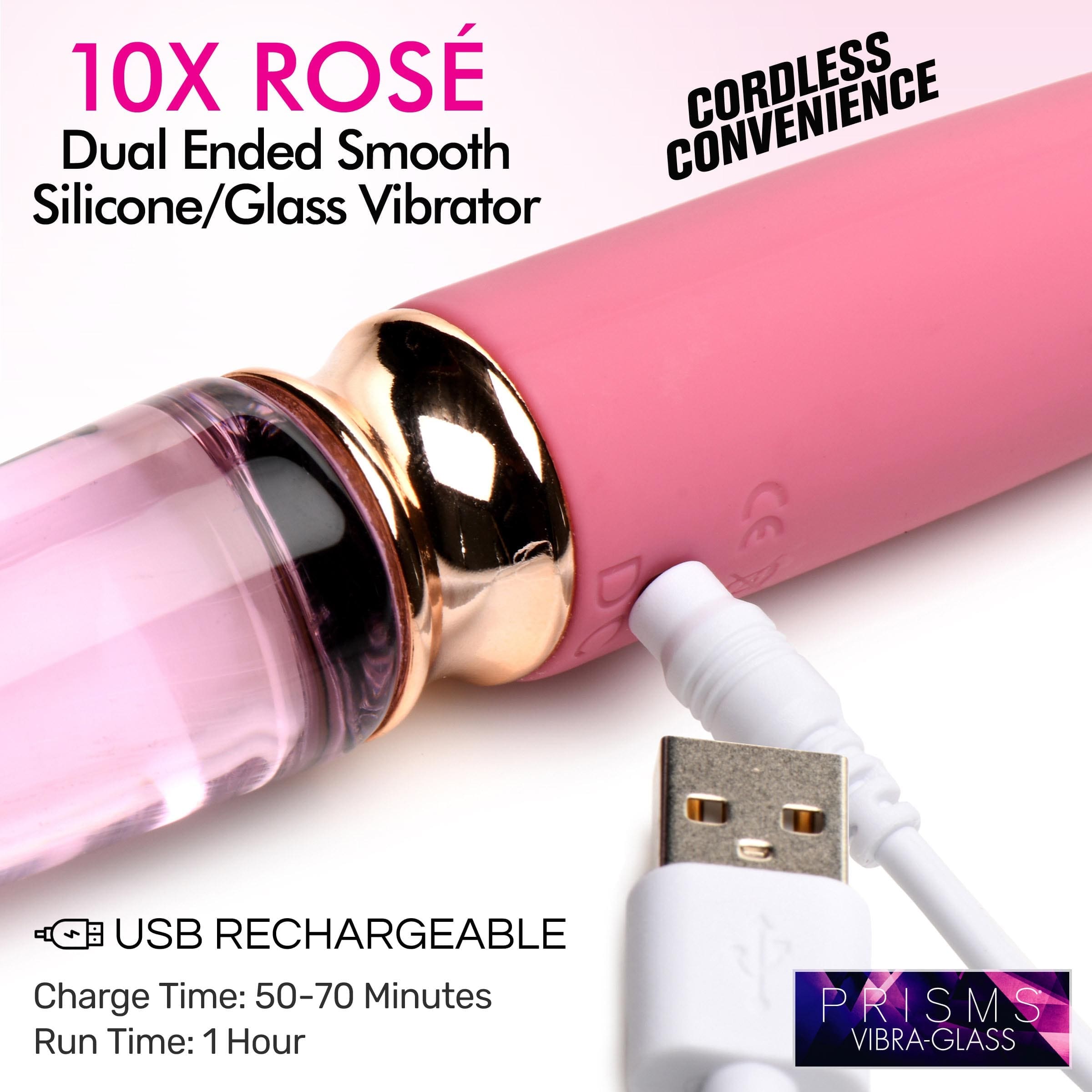 Sensual Moments 10X Rosé Dual Ended Smooth Silicone and Glass Vibrator, photo 3