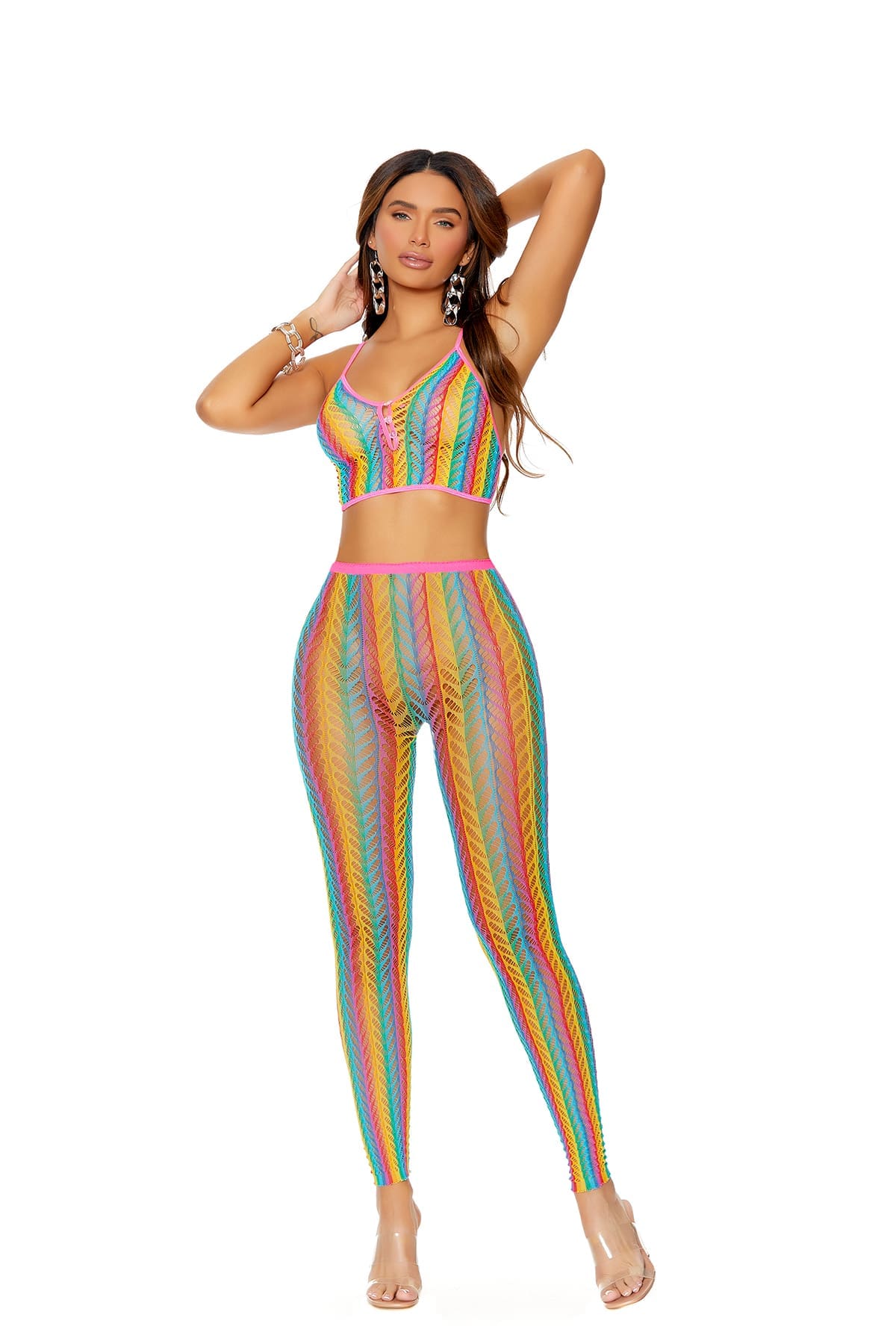 Sensual Moments Vivid Crochet Cami Set in Multi, front view