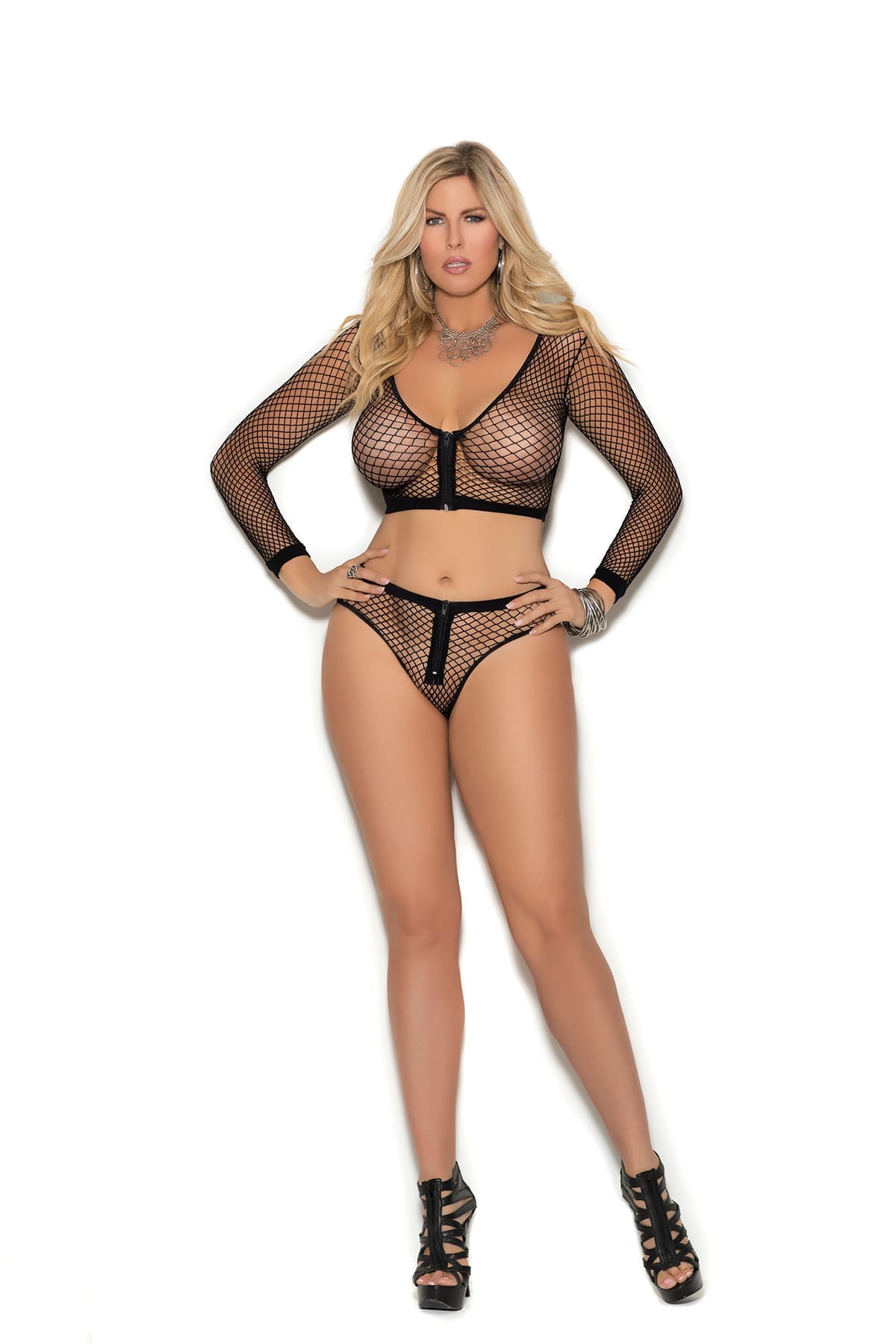 Sensual Moments Noir Fence Net Cami Set in Black, front view