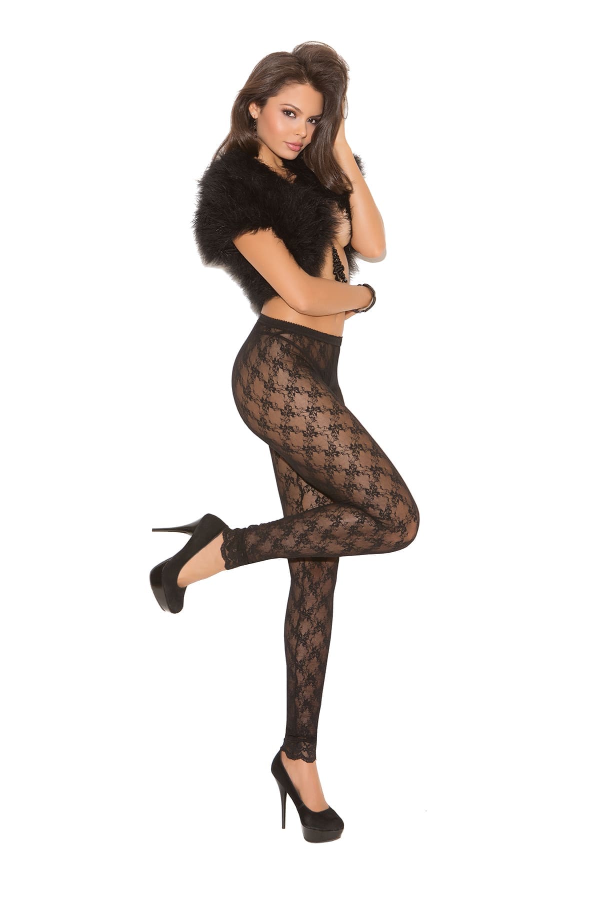 Sensual Moments Noir Lace Leggings in Black, front view