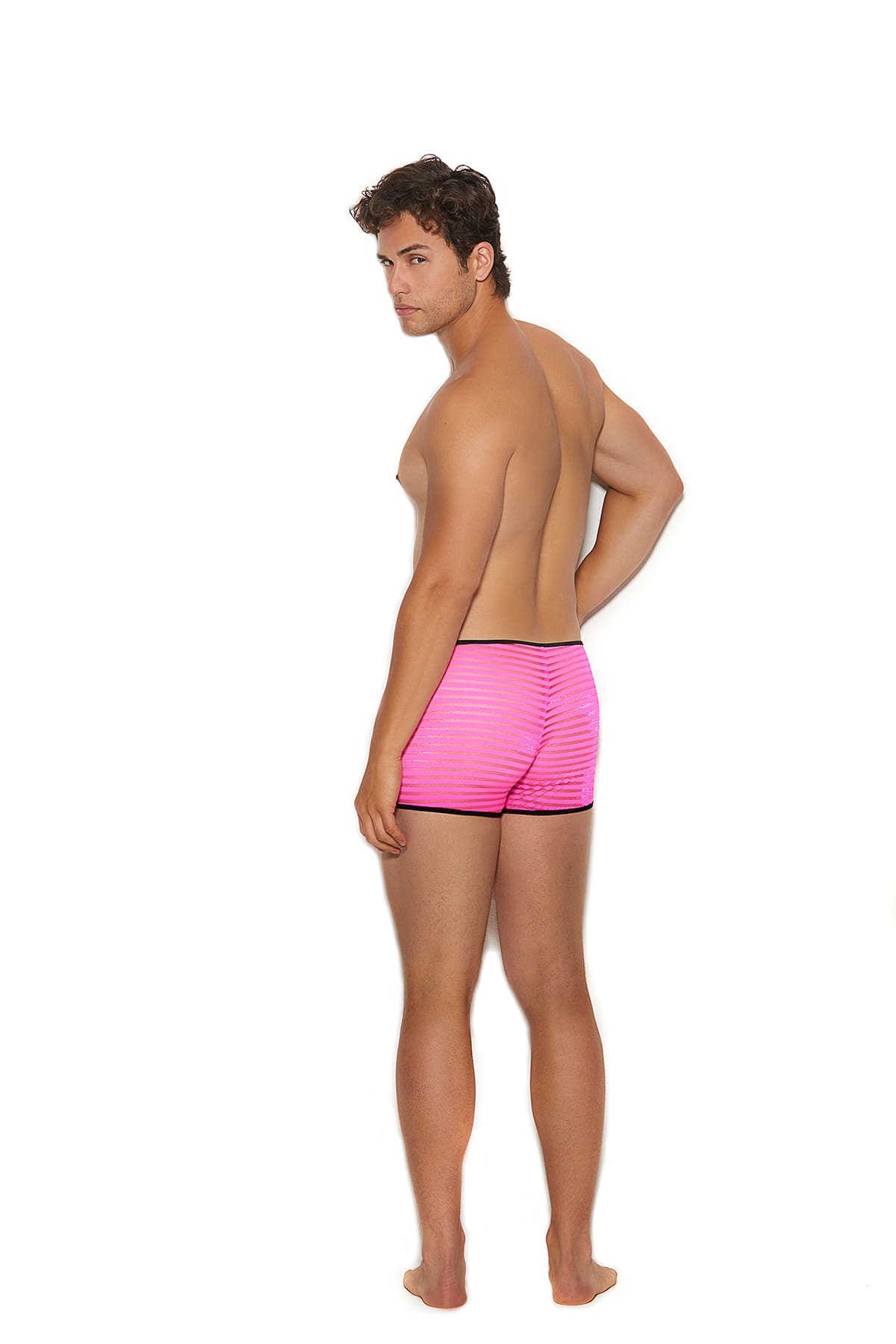 Sensual Moments Stripe Line Mesh Boxer Brief in Neon Pink, back view