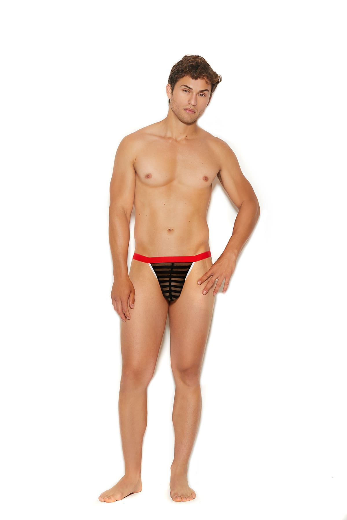 Sensual Moments Stripe Line Mesh G-String Pouch in Black, front view