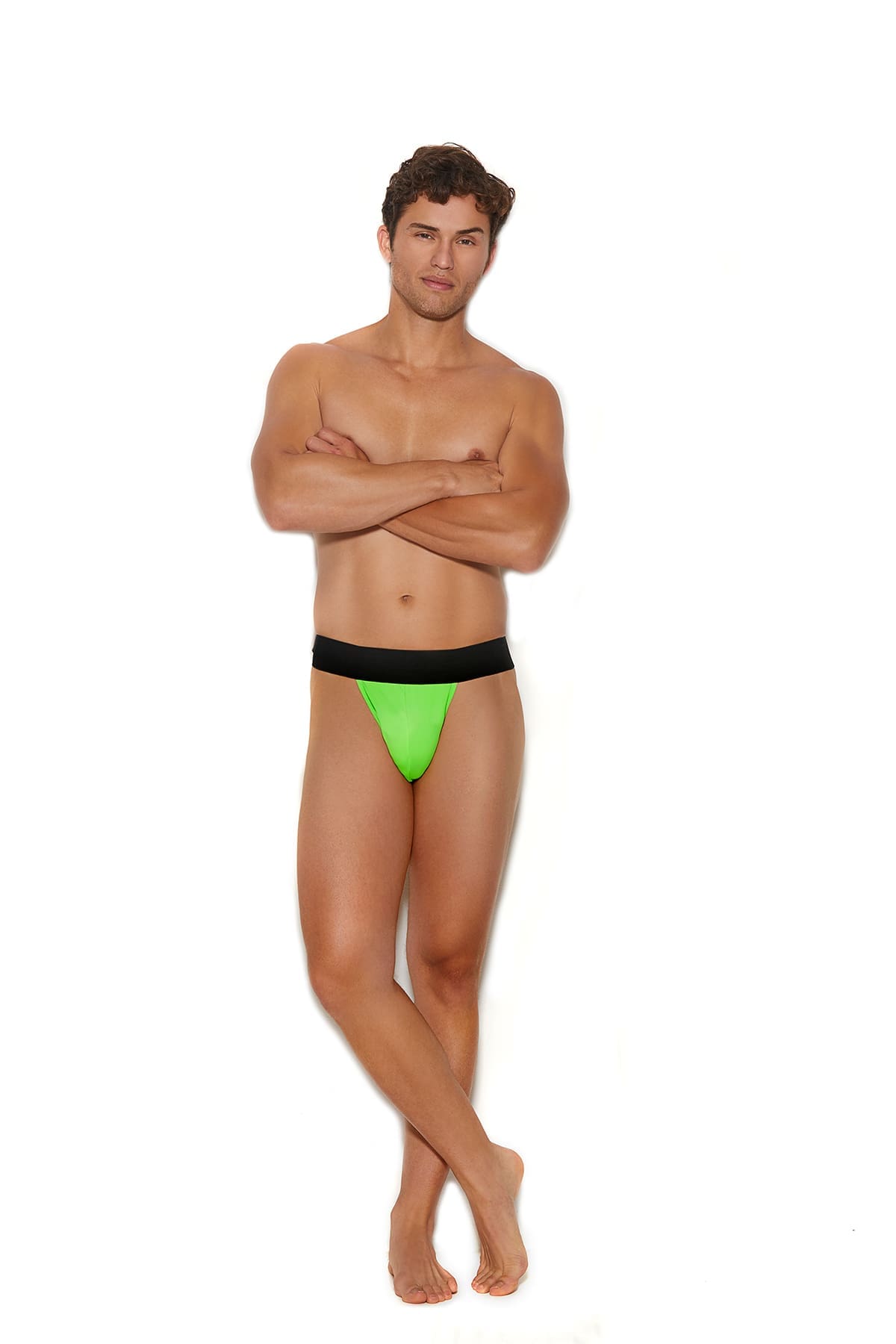 Sensual Moments Lime Elastic Band Thong in Lime, front view