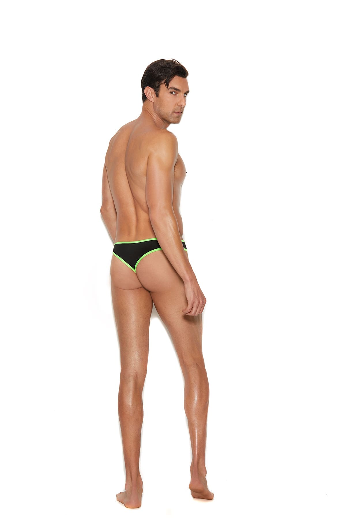 Sensual Moments Neon Trim Thong in Black, back view
