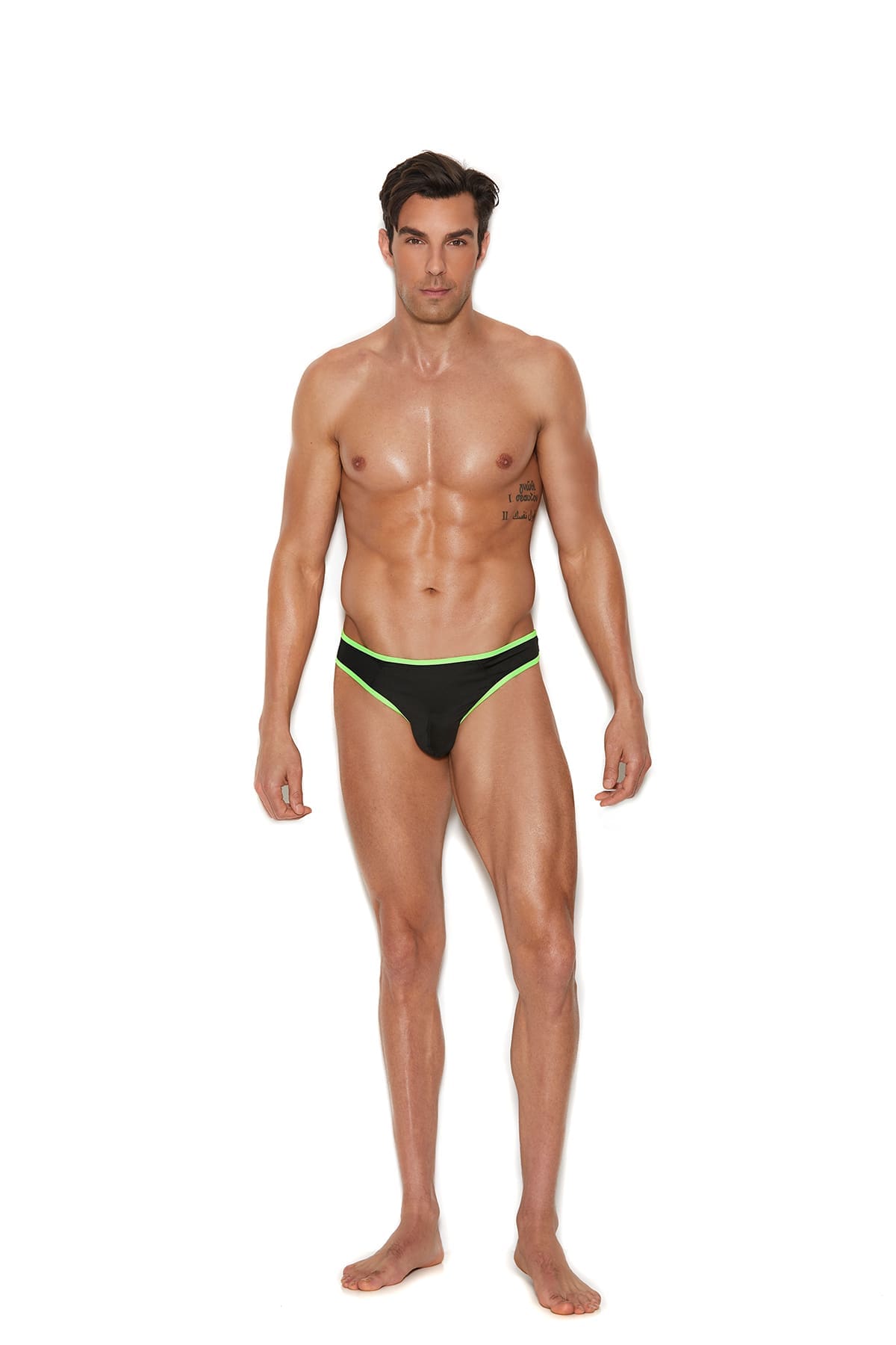 Sensual Moments Neon Trim Thong in Black, front view