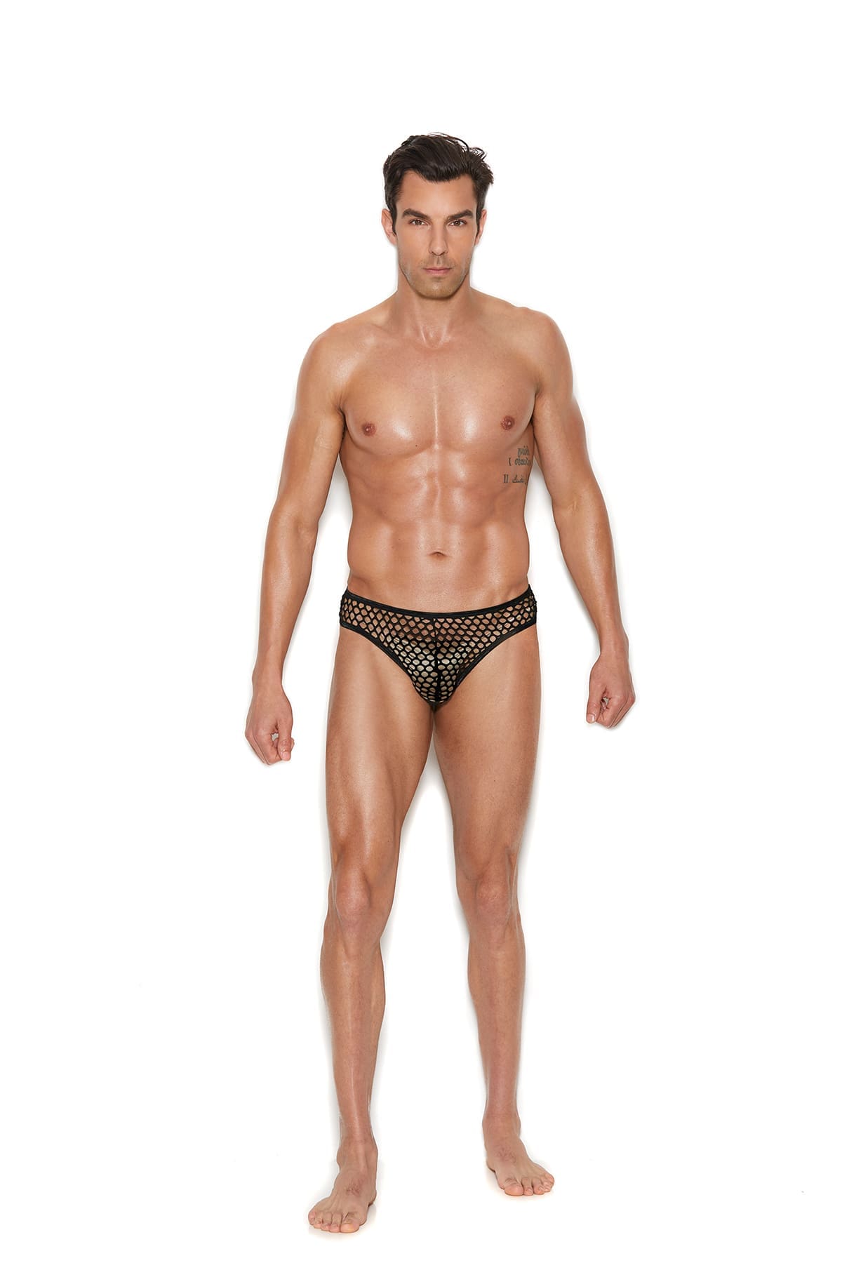 Sensual Moments Fishnet Thong Back Brief in Black, front view